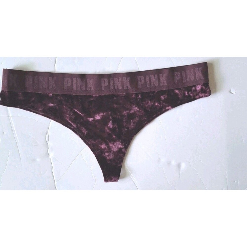 Victoria's  Secret PINK Extra Low Rise Thong Panty Velvet  Large Red  Logo Band